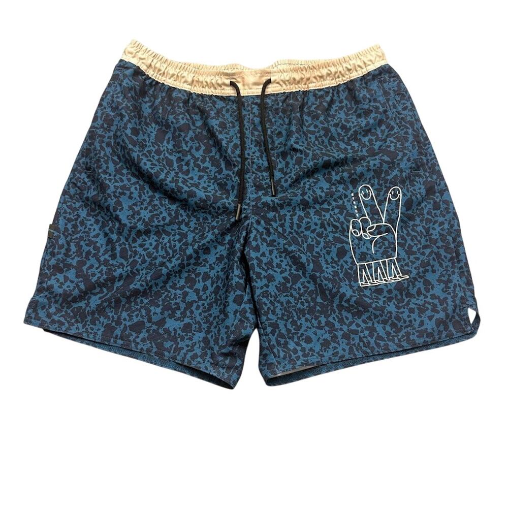 Stance Shorts Peace Sign Blue Black Drawstring Complex Hybrid Athletic Size XL